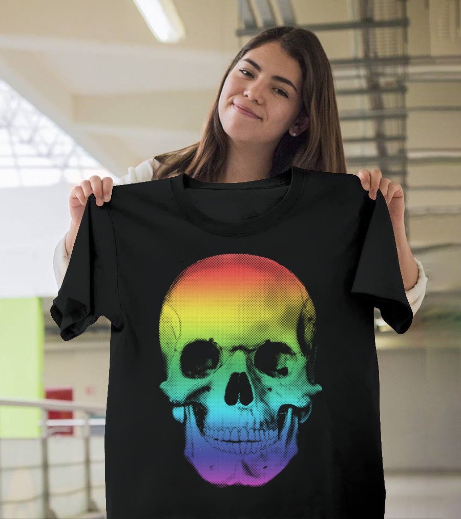 Rainbow Gradient Halftone Skull T-Shirt