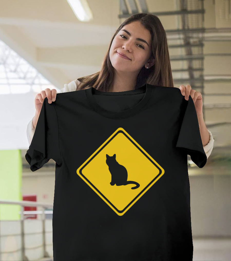 Salem Witch Halloween 90 Black Cat Crossing Sign T-Shirt