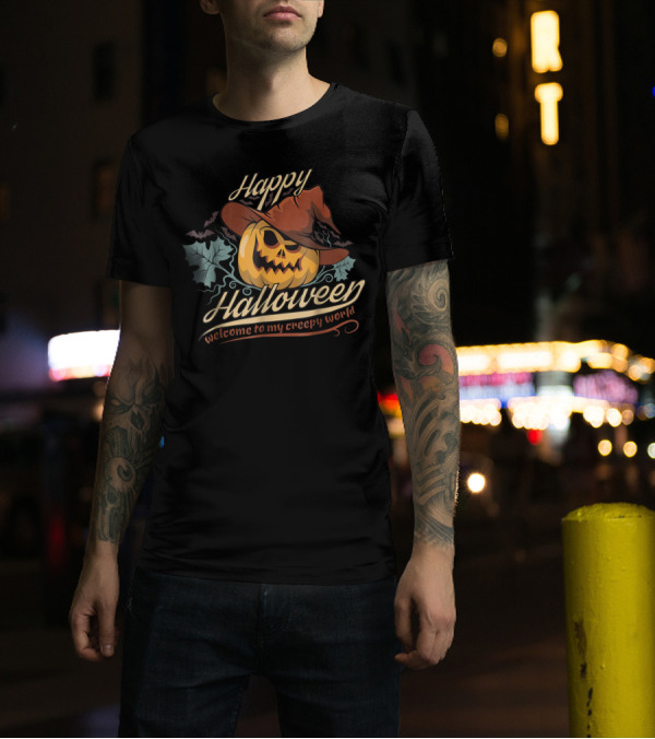 Happy Halloween Welcome To My Creepy World Scary Pumpkin T-Shirt