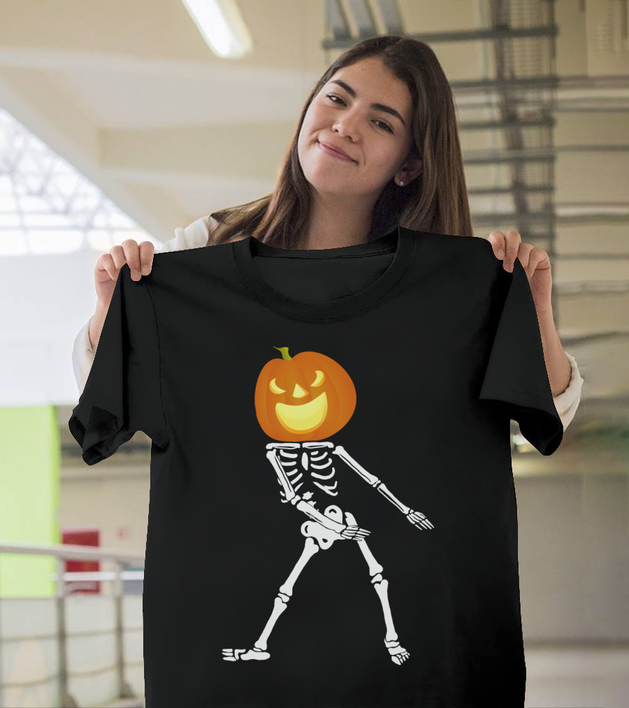 Skeleton Floss Dance Halloween Pumpkin Head Skeleton T-Shirt