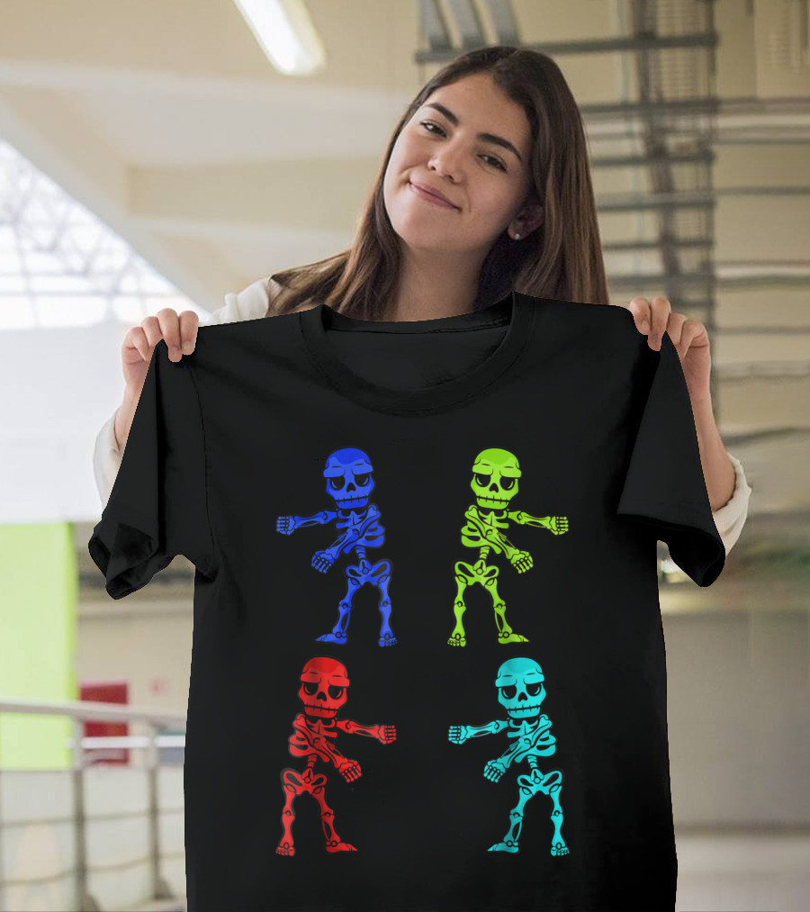 Multicolored Skeletons Flossing Dance Halloween Fun T-Shirt