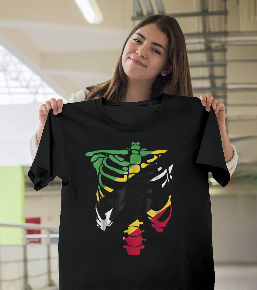 Skeleton Ribcage Saint Kitts Flag Colors T-Shirt