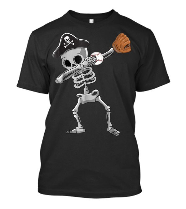 Softball Skeleton Dabbing With Pirate Hat And Glove T-Shirt