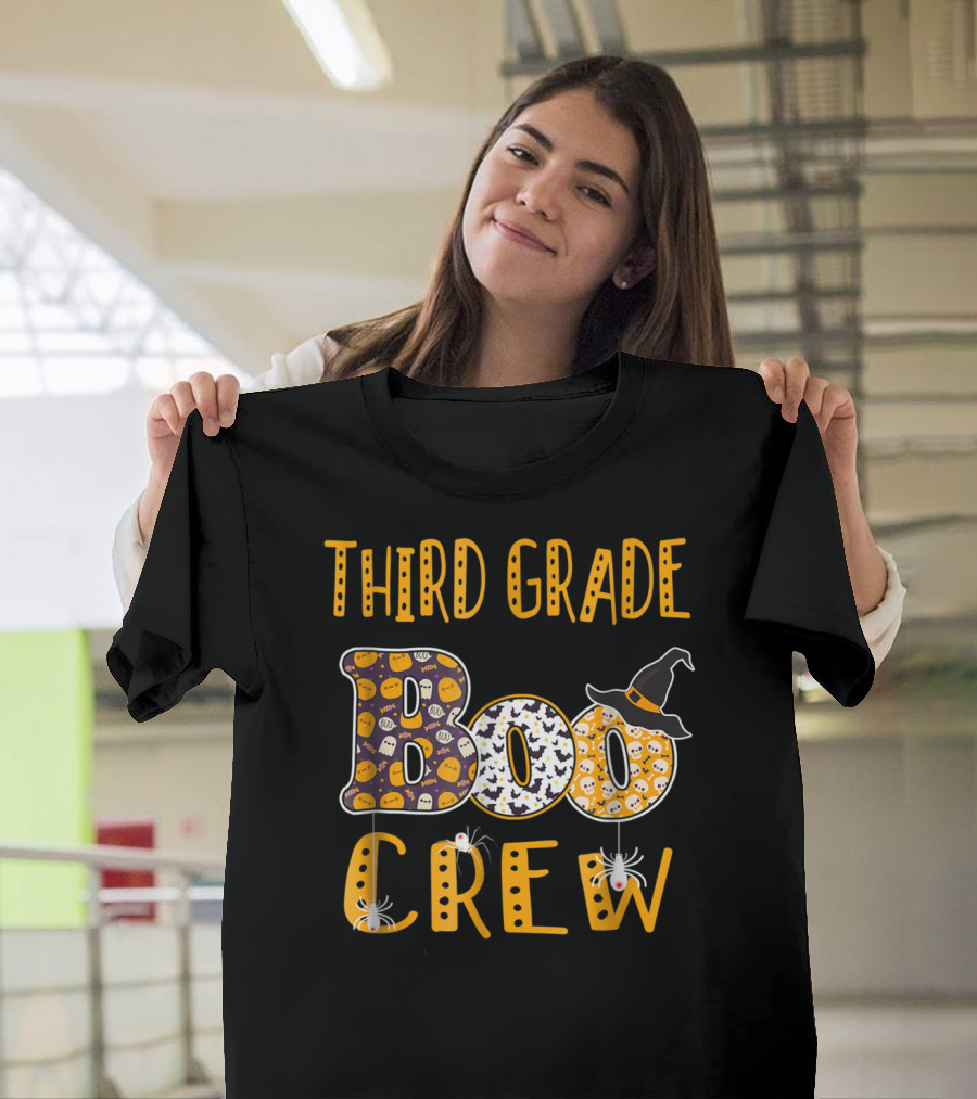 Halloween Third Grade Boo Crew Teacher Ghosts and Spiders T-Shirt