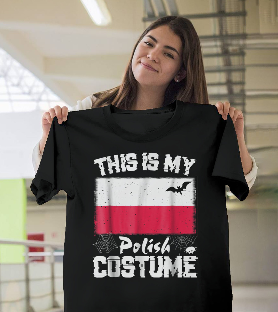 This Is My Polish Costume Halloween Poland Flag with Bat and Spiderwebs T-Shirt