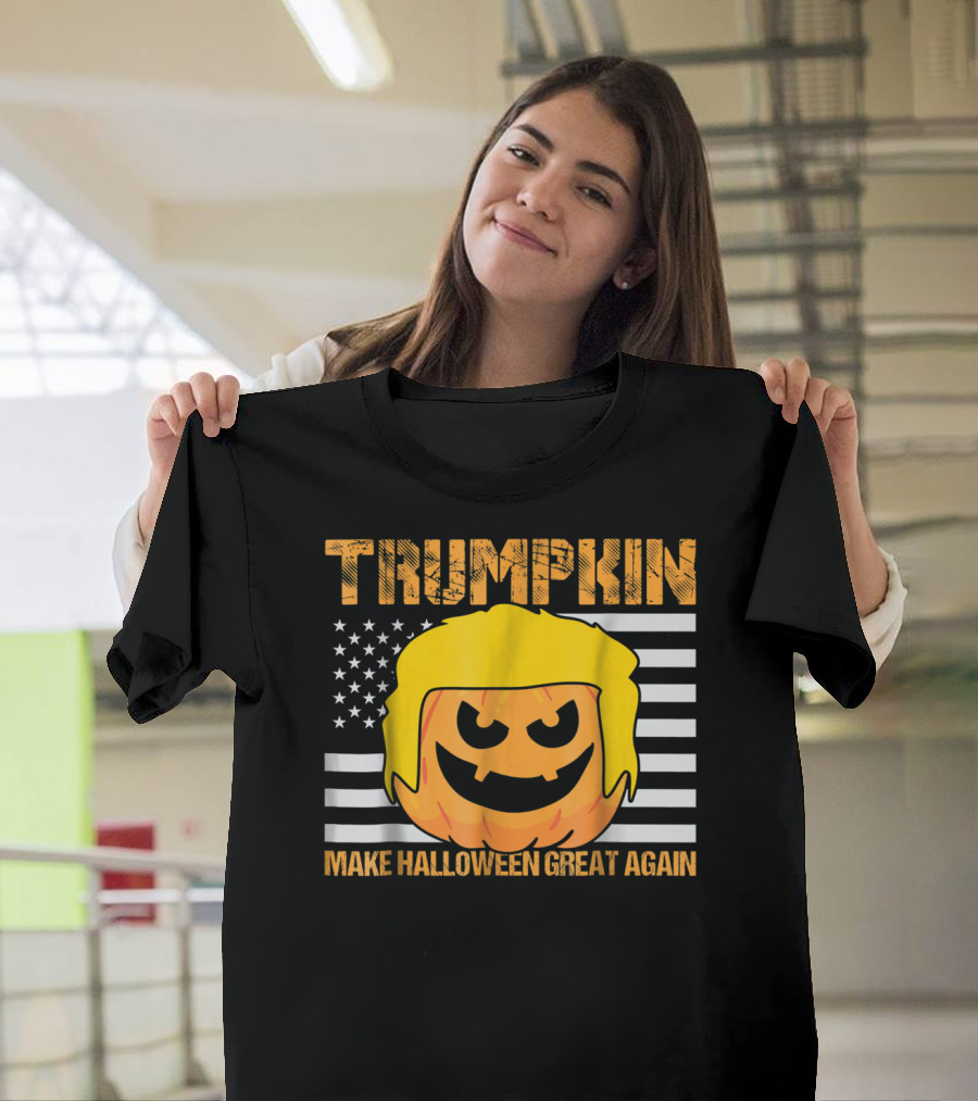 Trumpkin Halloween Pumpkin Head Make Halloween Great Again Flag T-Shirt
