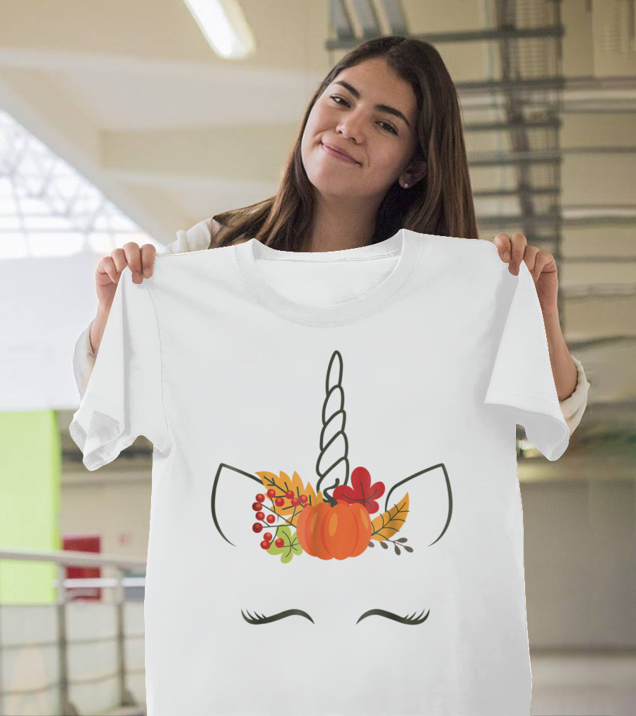 Unicorn Pumpkin Autumn Leaves Halloween Headpiece T-Shirt