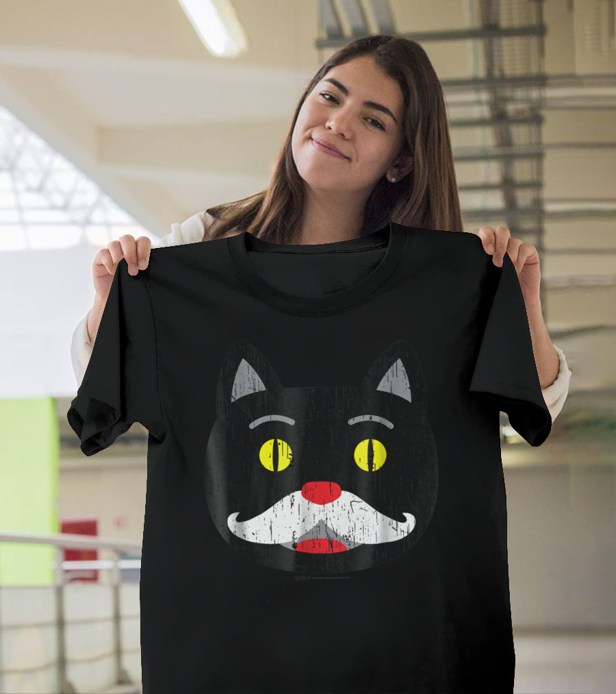 Vintage Black Cat With Mustache Retro Style Iconic Look T-Shirt