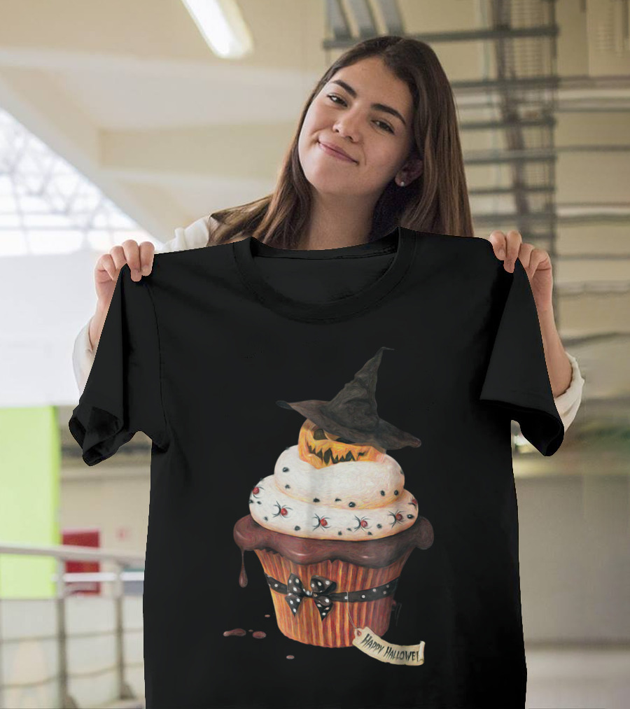 Yummy Halloween Cupcake Pumpkin Happy Halloween Scary Witch Hat T-Shirt