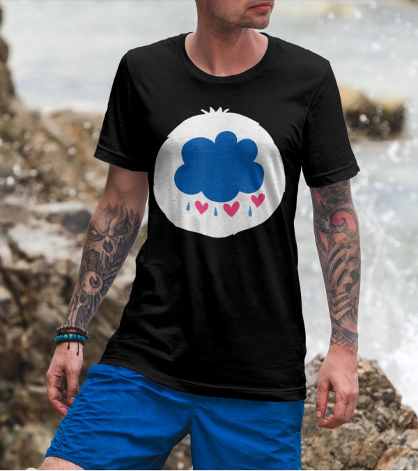 Bear Costume Funny Grumpy For Bear Blue Cloud With Hearts And Raindrops T-Shirt