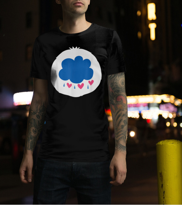Bear Costume Funny Grumpy For Bear Blue Cloud With Hearts And Raindrops T-Shirt