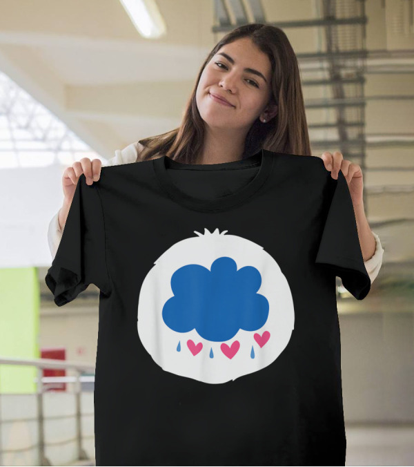 Bear Costume Funny Grumpy For Bear Blue Cloud With Hearts And Raindrops T-Shirt