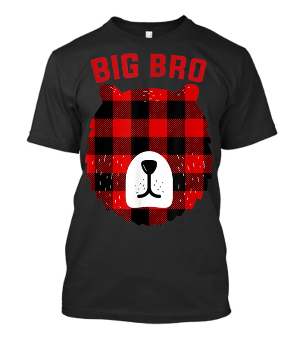 Big Bro Bear Red Plaid Buffalo Check Face T-Shirt