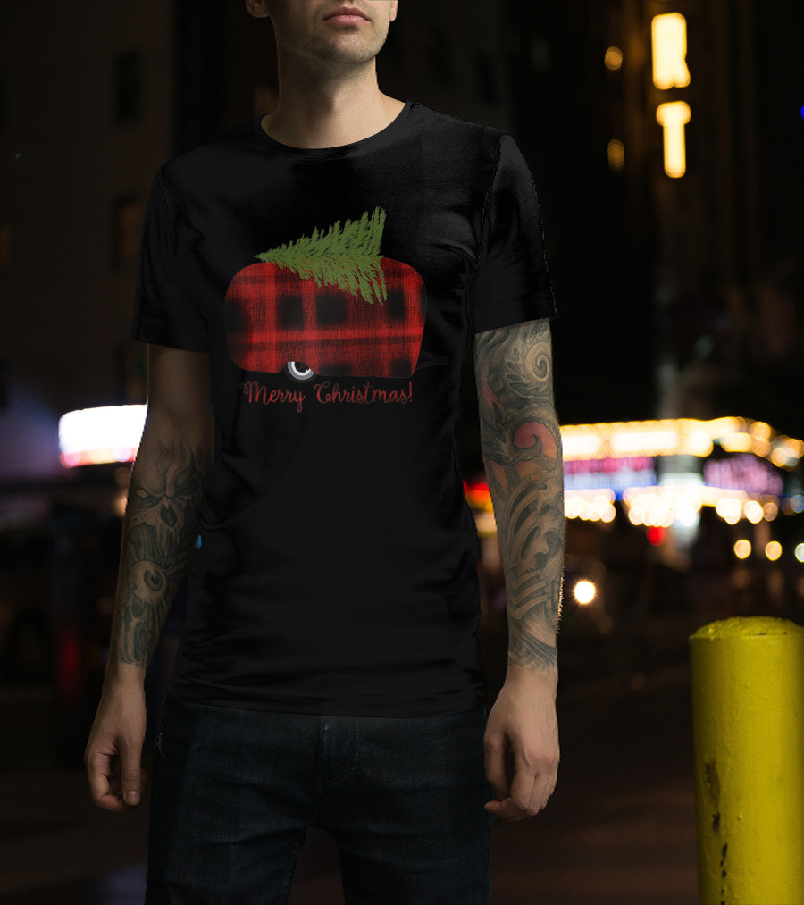 Buffalo Plaid Camp Trailer Merry Christmas T-Shirt