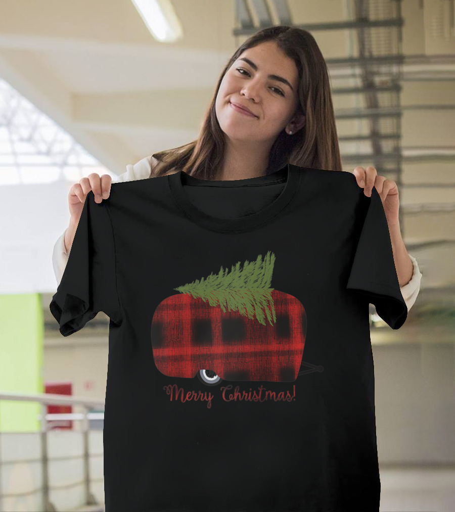Buffalo Plaid Camp Trailer Merry Christmas T-Shirt