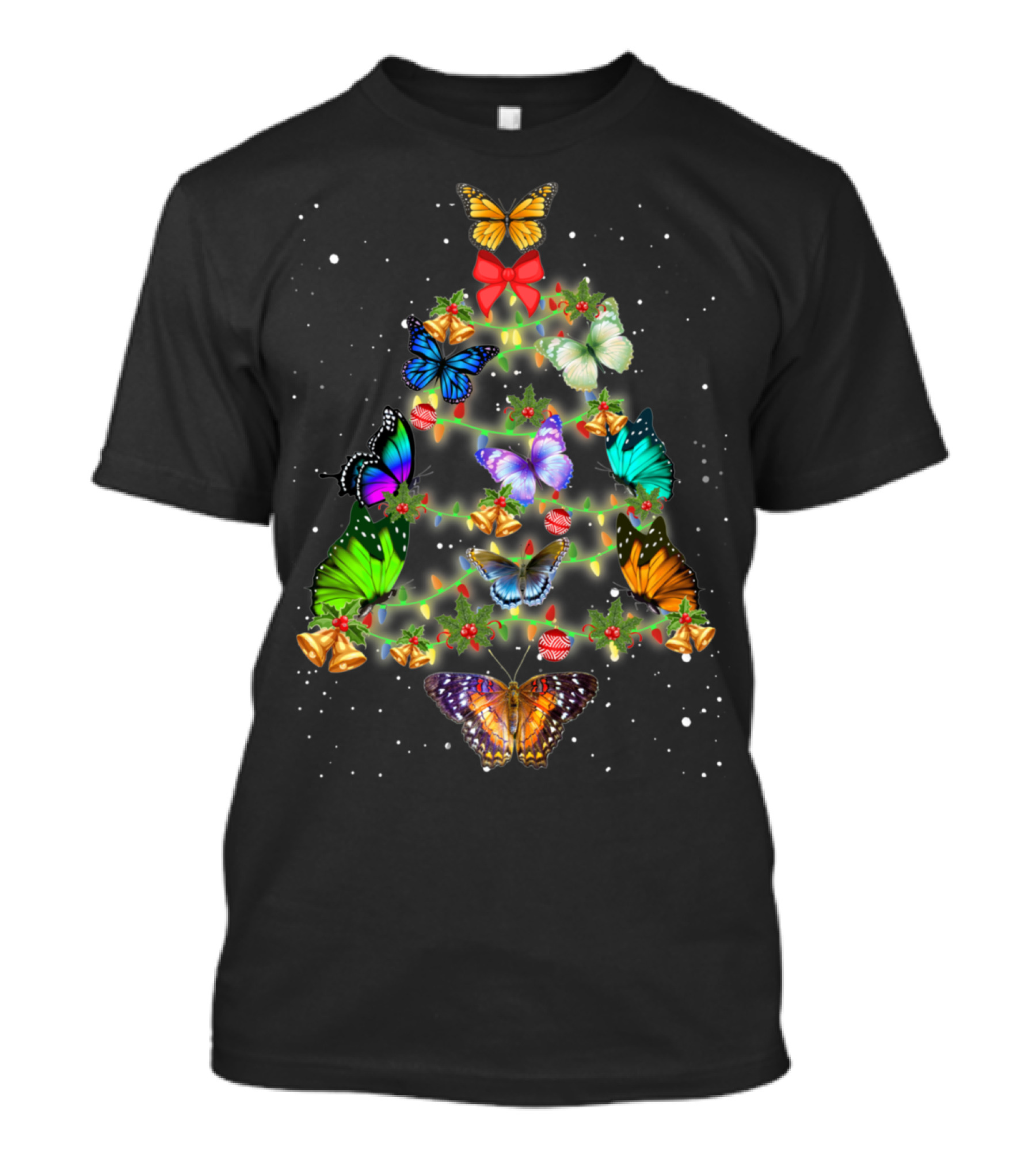 Butterflies Christmas Tree With Lights And Decorations T-Shirt