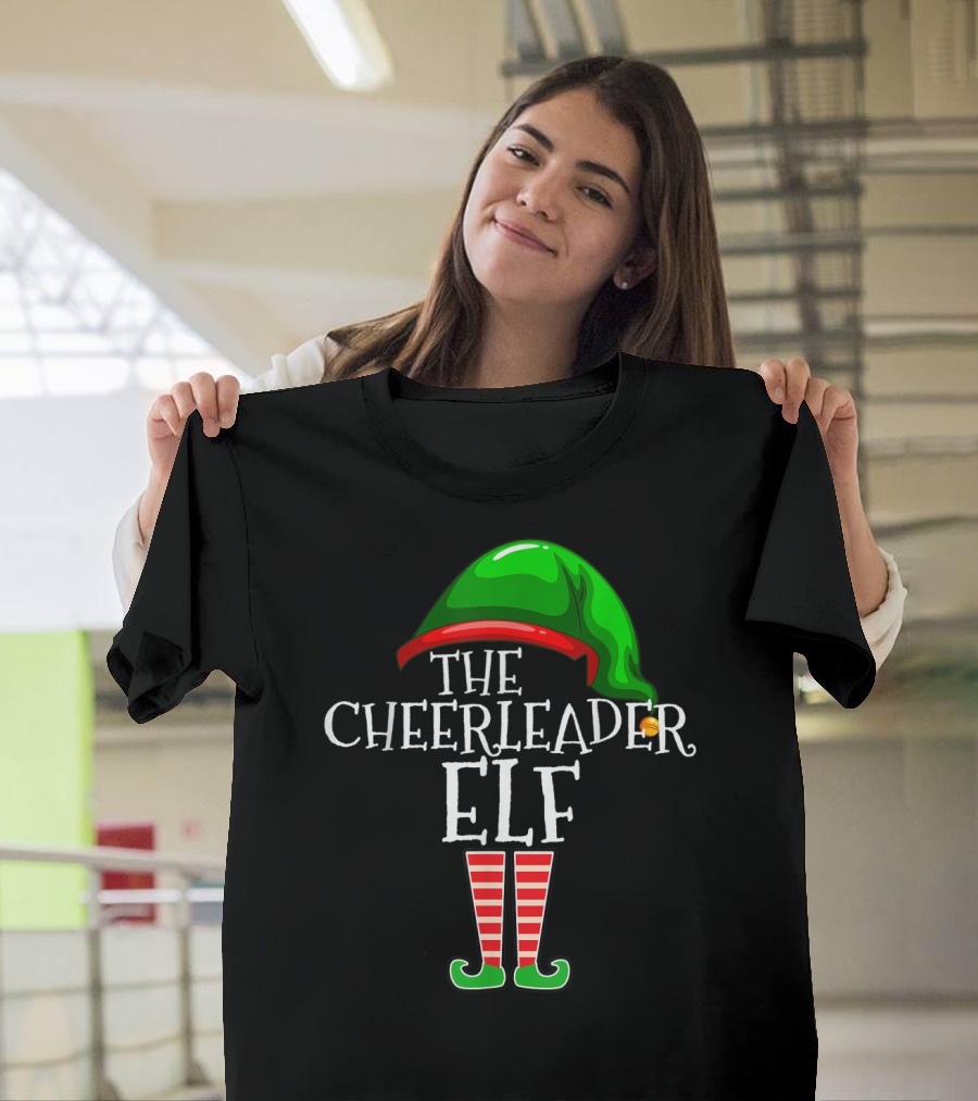 The Cheerleader Elf Green Hat Red Stripe Socks T-Shirt