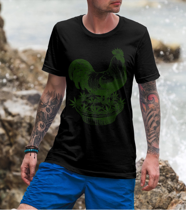Chicken Pot Pie Marijuana Cannabis Funny Pun Rooster In Weed Pie T-Shirt