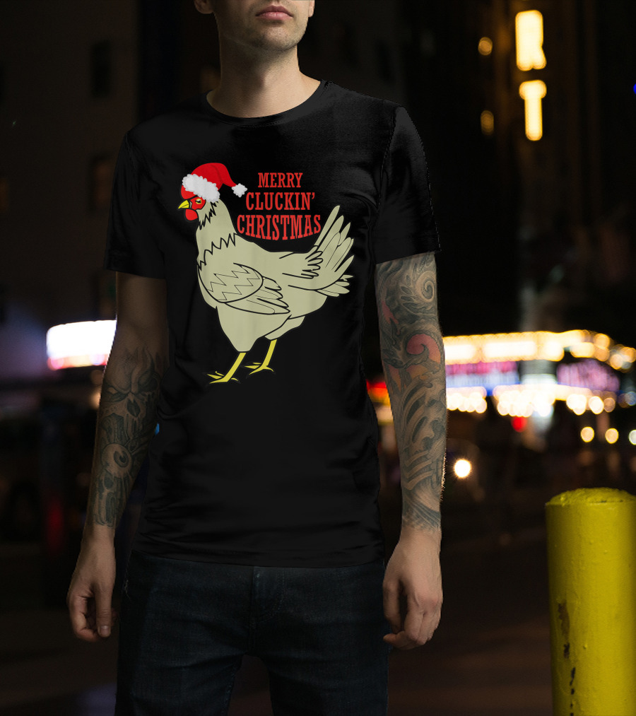 Merry Cluckin' Christmas Chicken Santa Hat T-Shirt