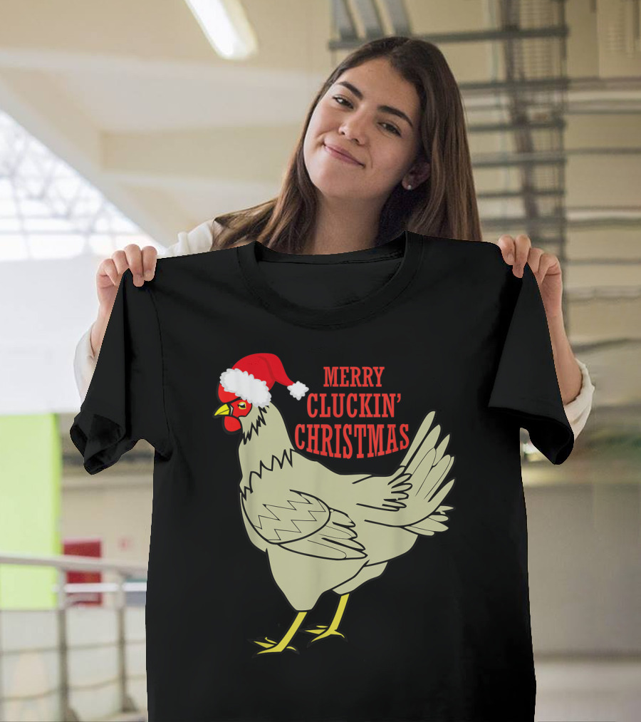 Merry Cluckin' Christmas Chicken Santa Hat T-Shirt