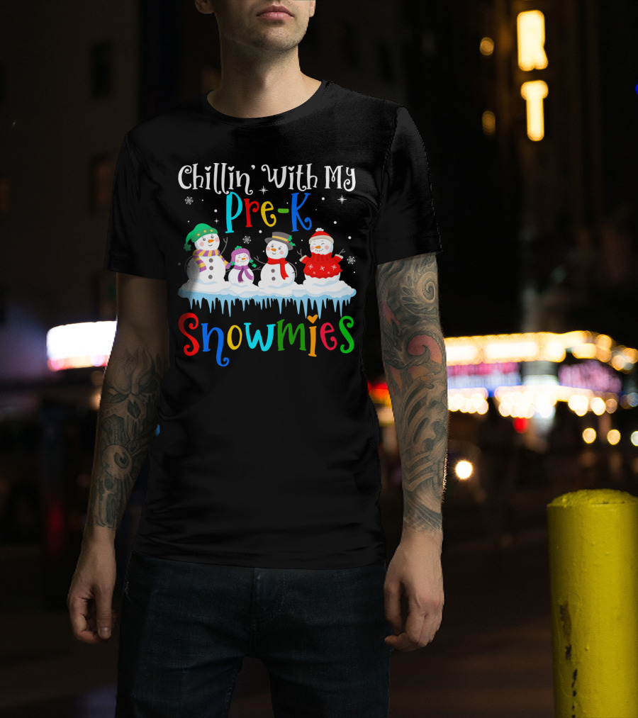 Chillin' With My Pre-K Snowmies Teacher Snowflake Snowmen T-Shirt