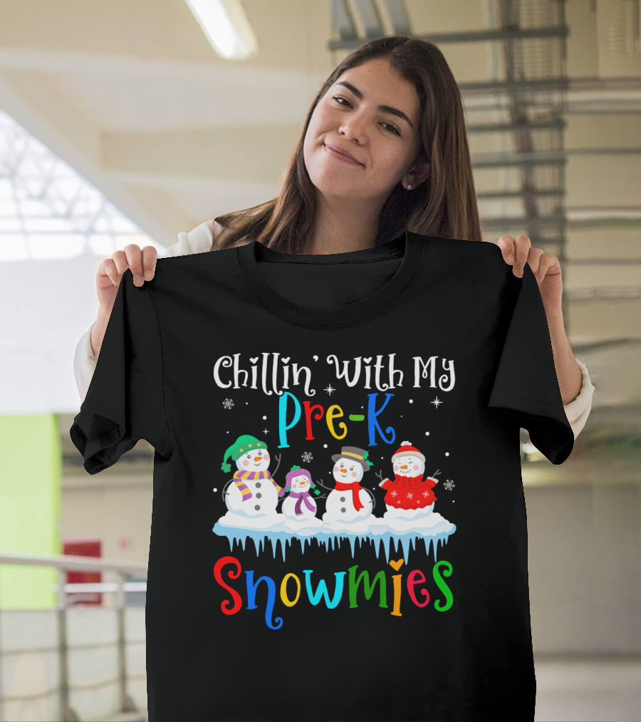 Chillin' With My Pre-K Snowmies Teacher Snowflake Snowmen T-Shirt