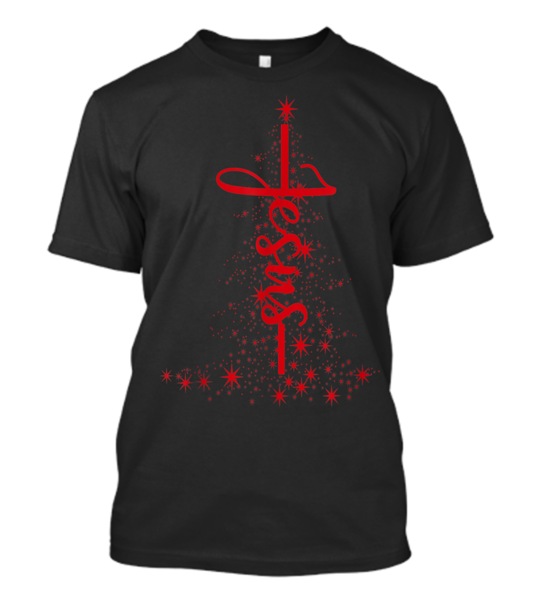 Christmas Red Jesus Cross Star Tree Christian T-Shirt