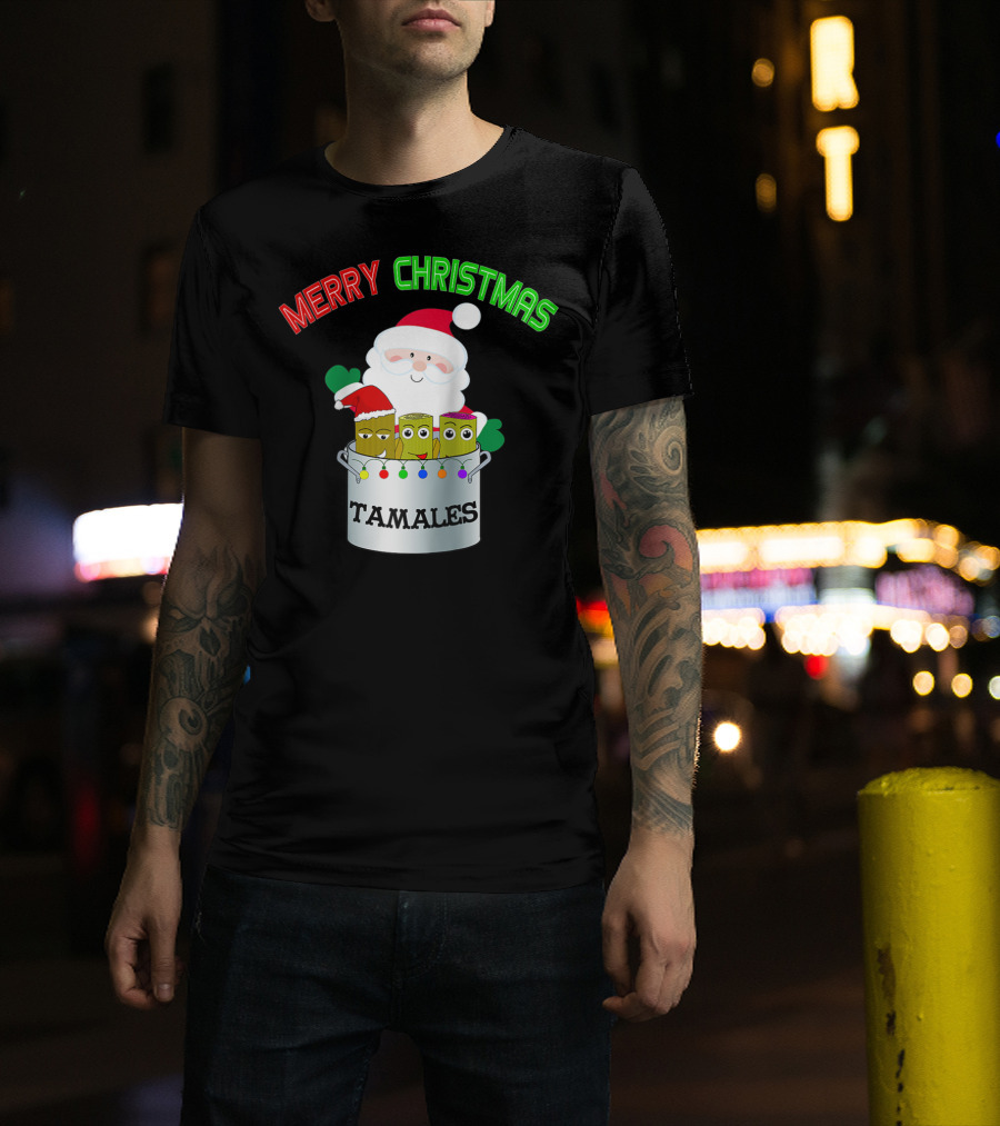 Merry Christmas Tamales Funny Mexican Navidad Santa Pot T-Shirt