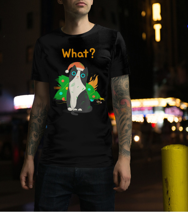 What? Funny Cat Christmas Tree Mischief T-Shirt