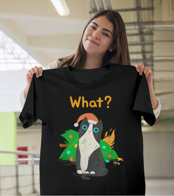 What? Funny Cat Christmas Tree Mischief T-Shirt