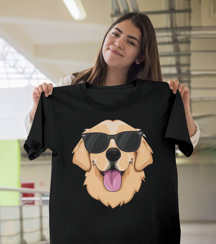 Golden Retriever Wearing Sunglasses Cool Dude T-Shirt