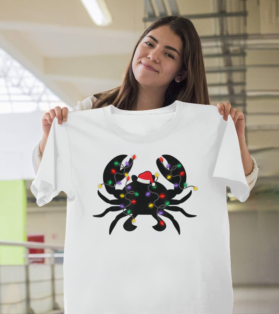 Crab with Christmas Lights and Santa Hat T-Shirt