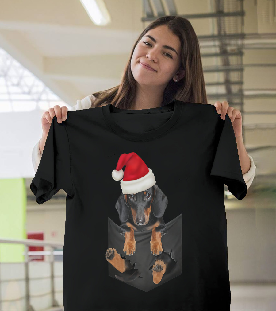 Dachshund Santa Claus in Pocket Christmas Dog T-Shirt