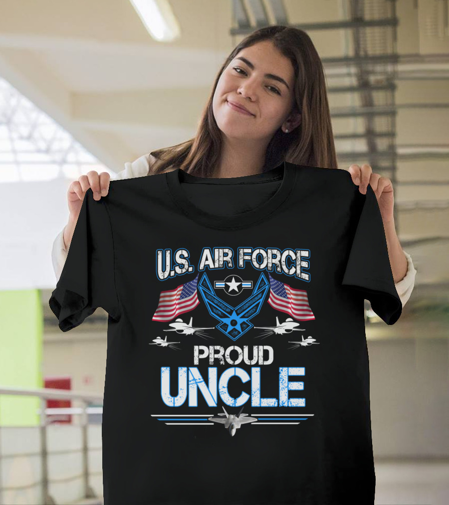 Proud Uncle U.S. Air Force Stars and Jets with American Flags T-Shirt