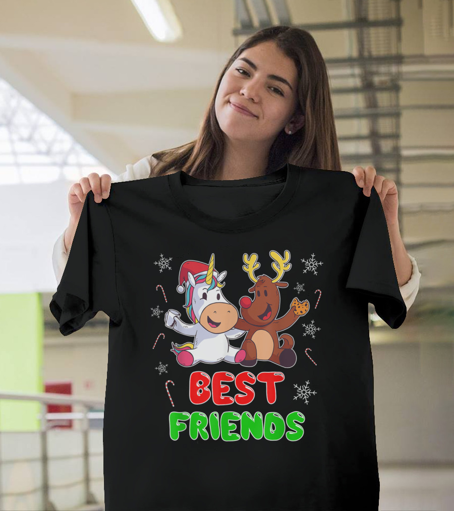 Best Friends Unicorn Reindeer Christmas Cookies Snowflakes Candy Canes T-Shirt