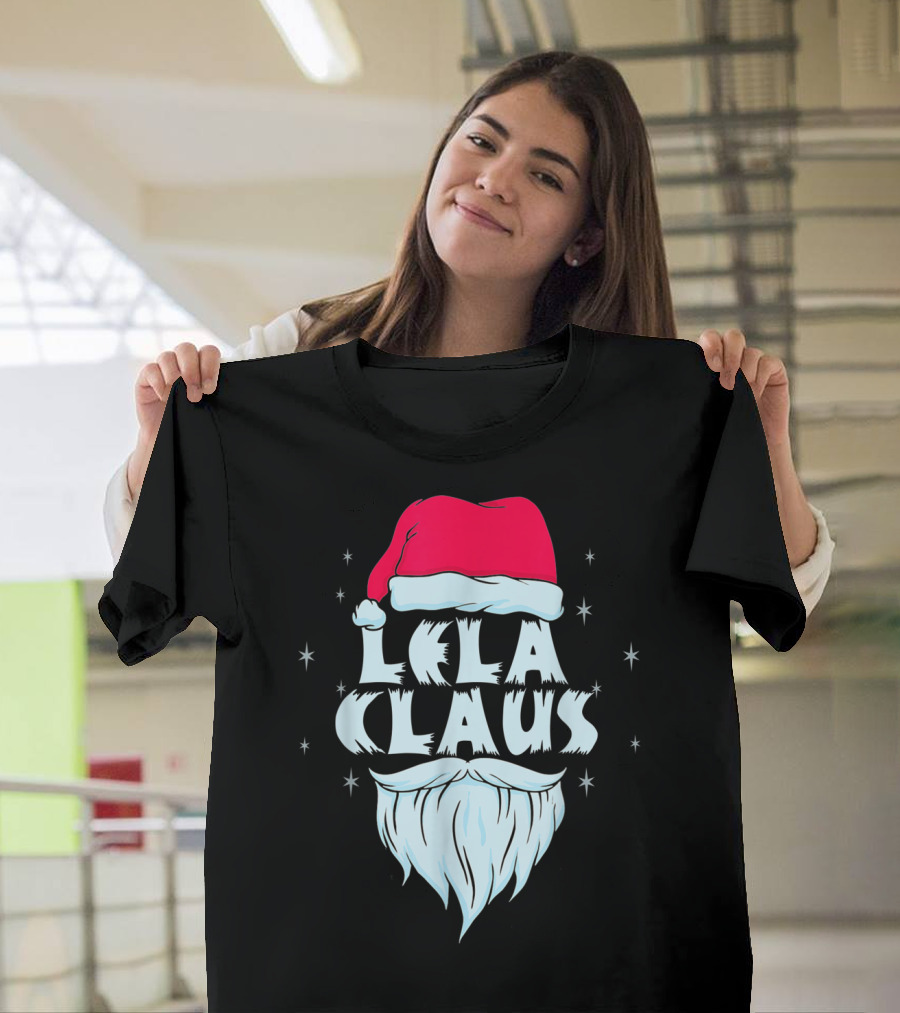 Lela Claus Santa Christmas Beard Hat Holiday Stars T-Shirt