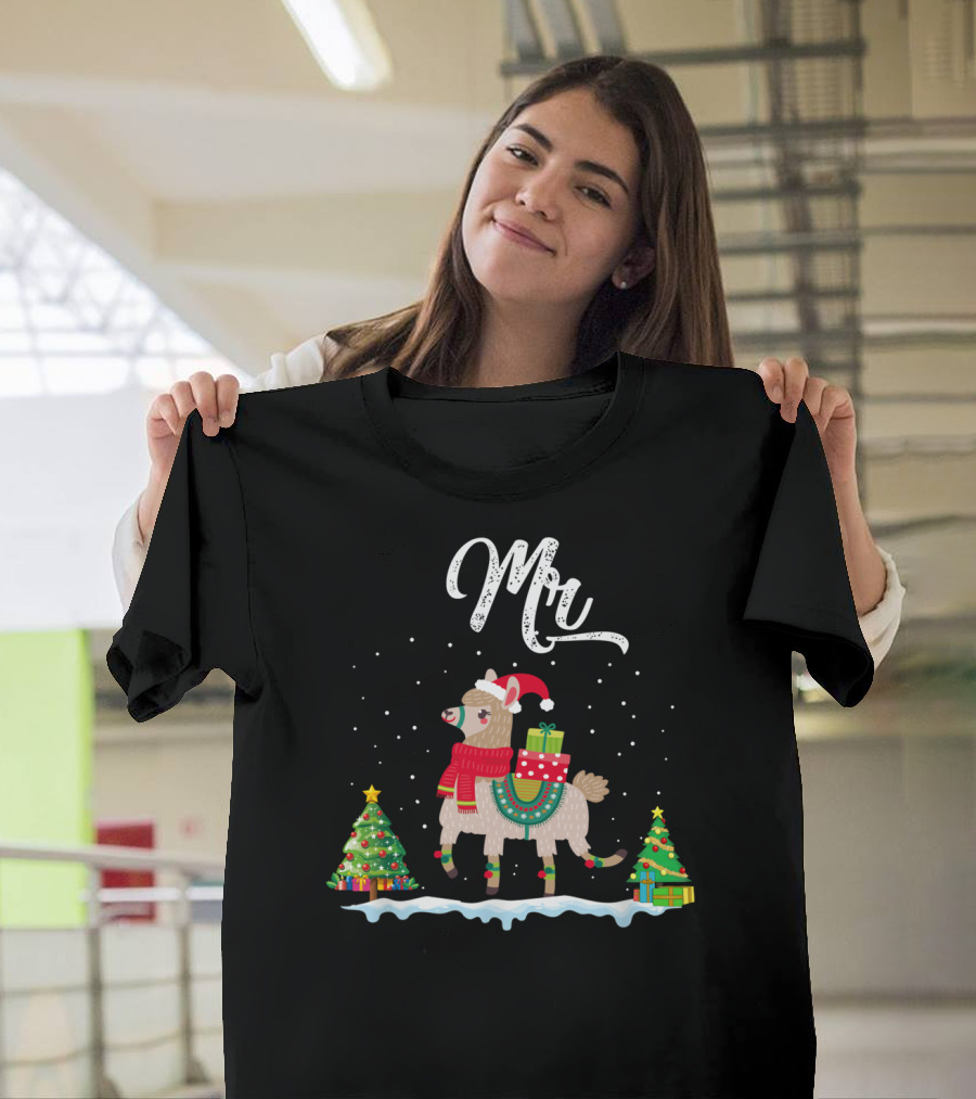 Mr Llama Festive Christmas Trees Snowflakes Holiday Cheer T-Shirt