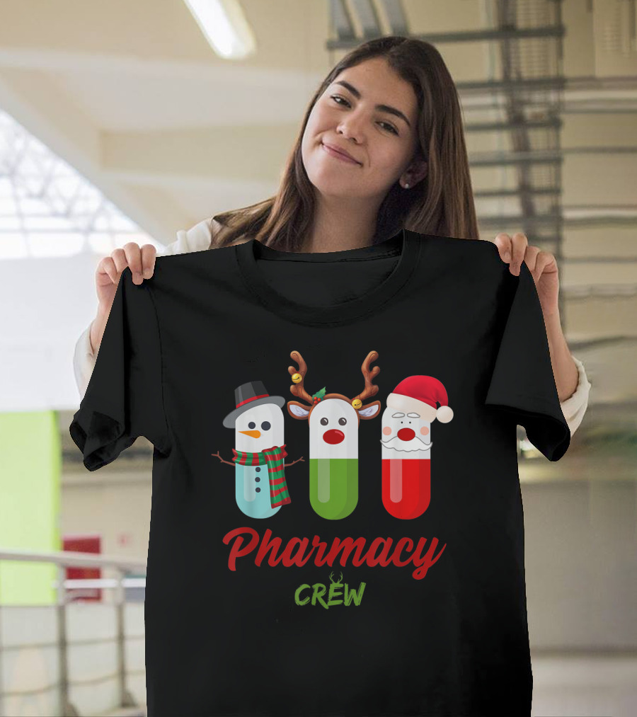 Pharmacy Crew Pills Snowman Reindeer Santa Claus T-Shirt