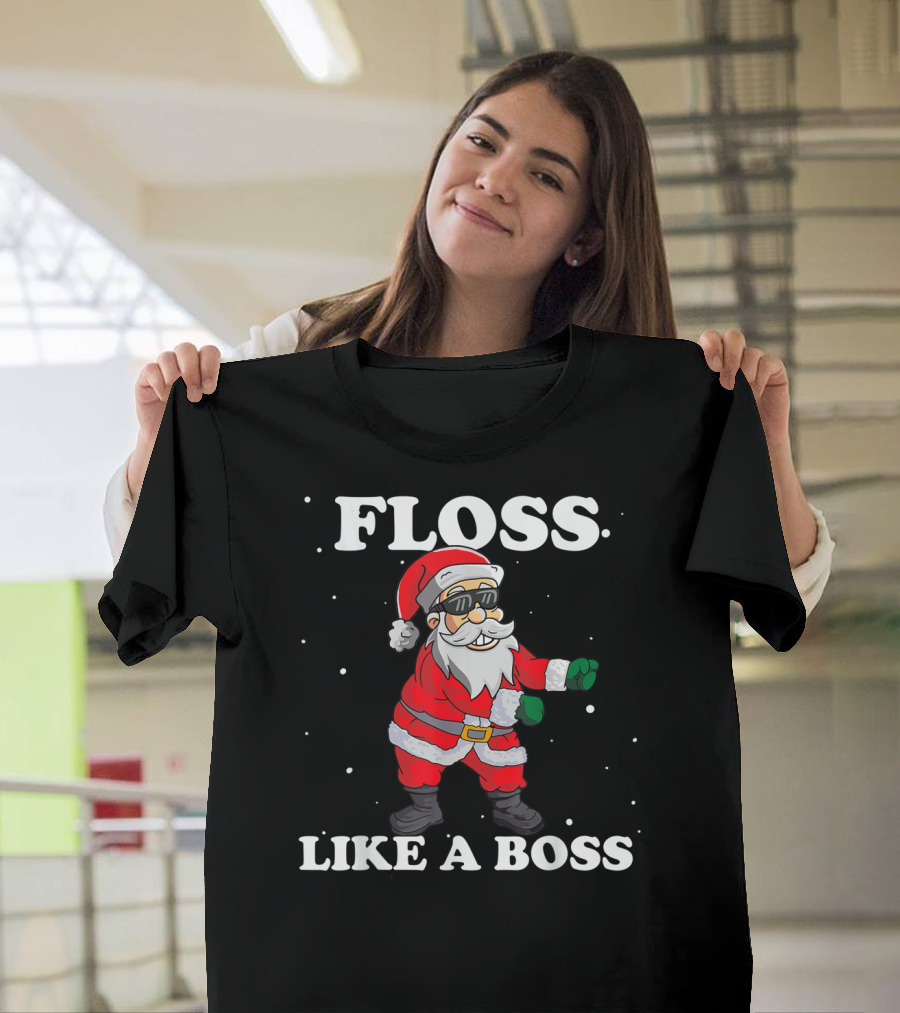 Floss Like A Boss Santa Claus in Shades and Festive T-Shirt