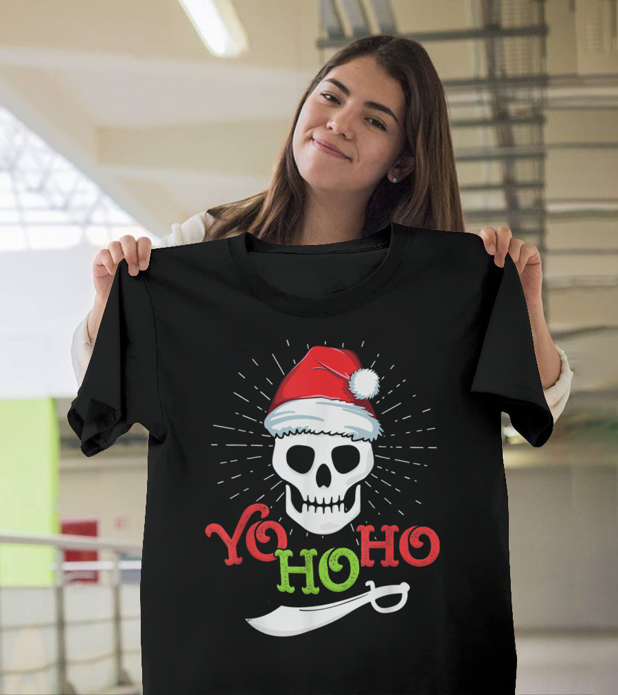 Yo Ho Ho Santa Skull with Pirate Sword T-Shirt