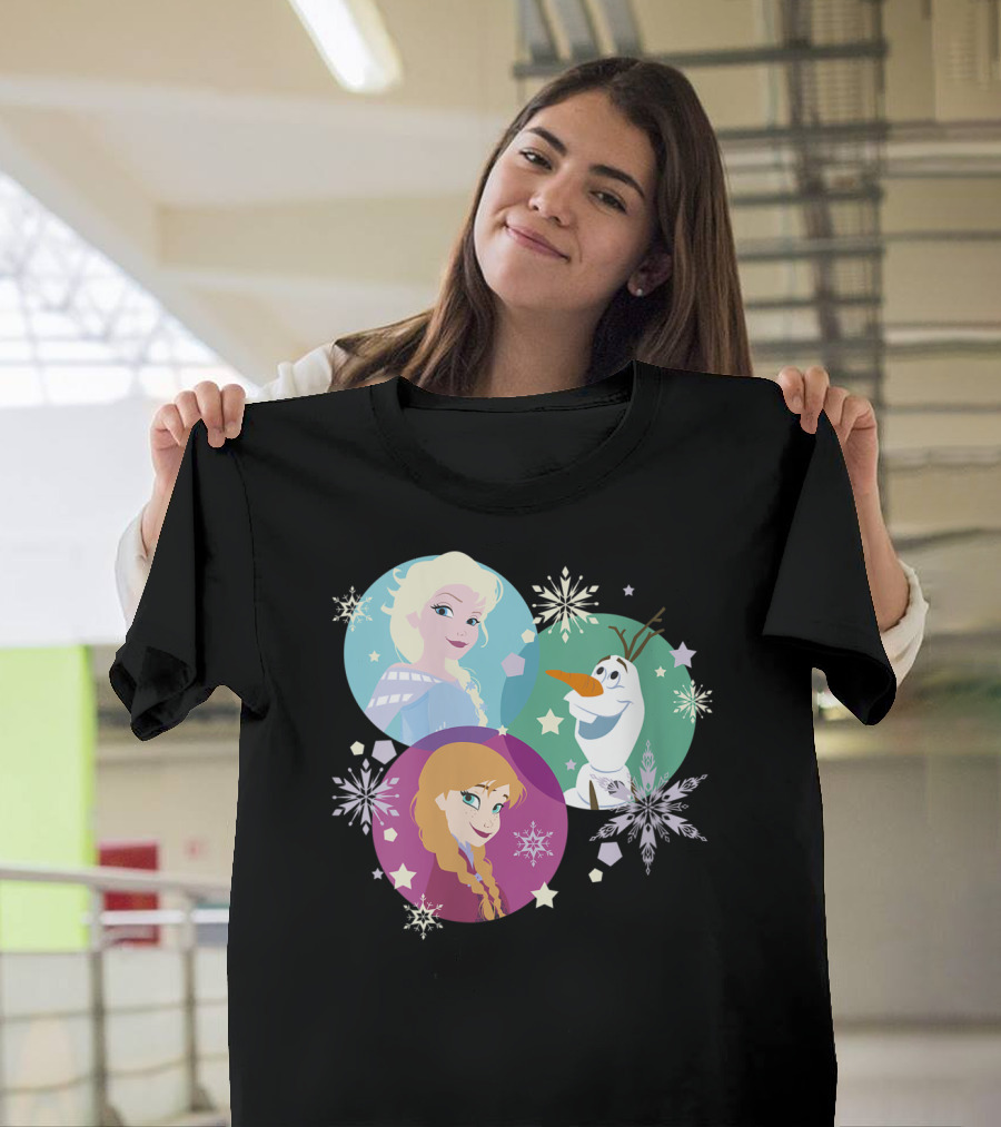 Disney Frozen Elsa Anna Olaf Snowflake Bubbles T-Shirt