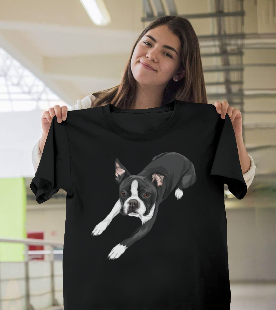Boston Terrier Dog Lying Down T-Shirt