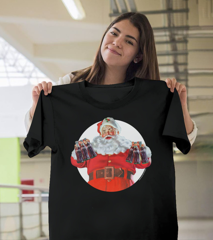 CocaCola Christmas Santa Claus Holding Bottles T-Shirt