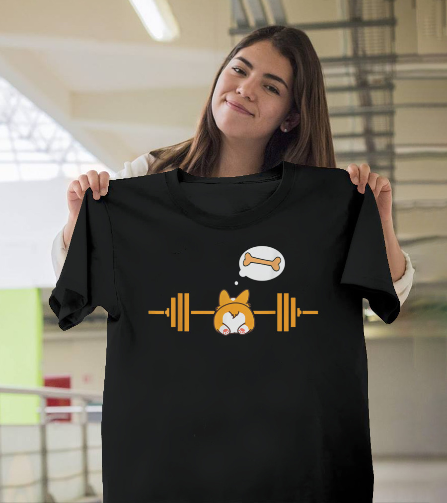 Funny Corgi Deadlift Weight Lifting with Bone Motivation T-Shirt