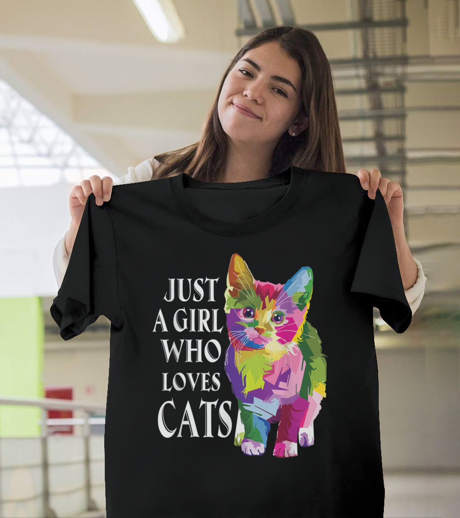 Just A Girl Who Loves Cats Colorful Cat Lover T-Shirt