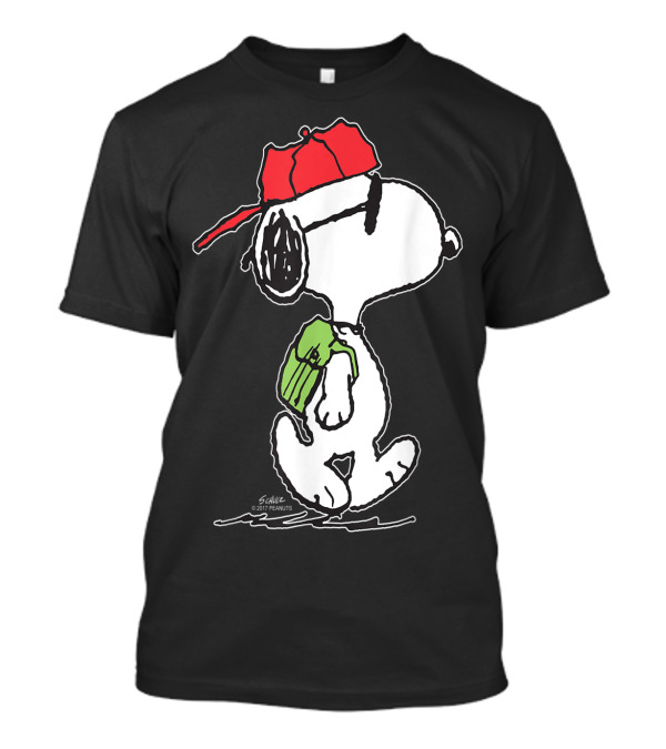 Peanuts Snoopy Joe Cool Red Hat Green Backpack T-Shirt