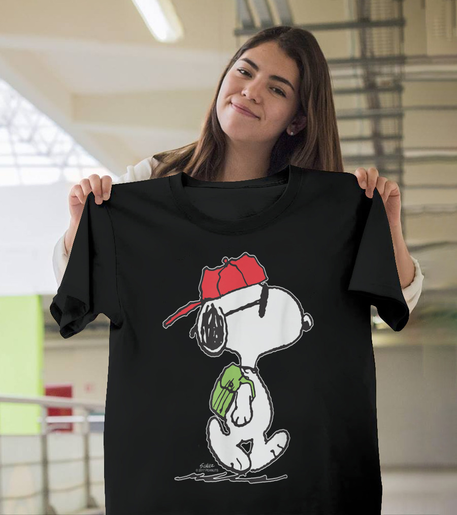 Peanuts Snoopy Joe Cool Red Hat Green Backpack T-Shirt