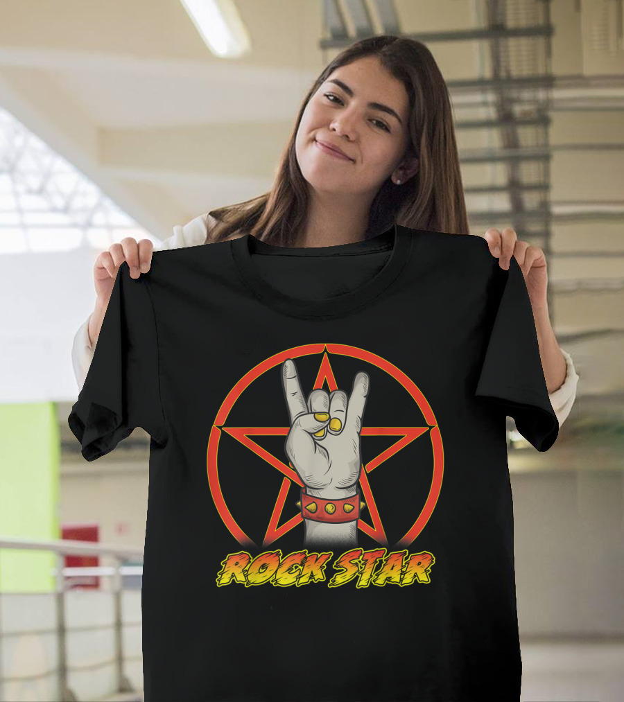 Rock Star Hand Symbol Red Star T-Shirt