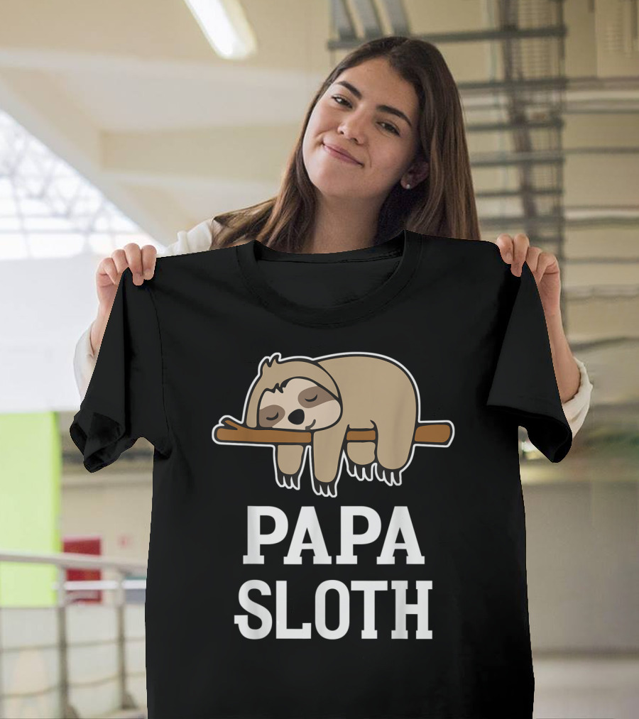 Papa Sloth Sleepy Sloth on Tree Happy Daddy T-Shirt