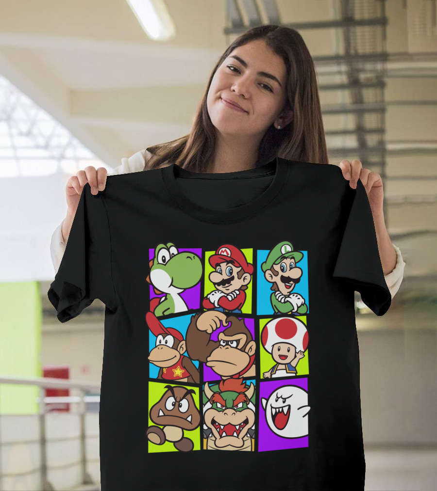 Super Mario Yoshi Luigi Bowser Donkey Kong Toad Goomba Boo Crew T-Shirt